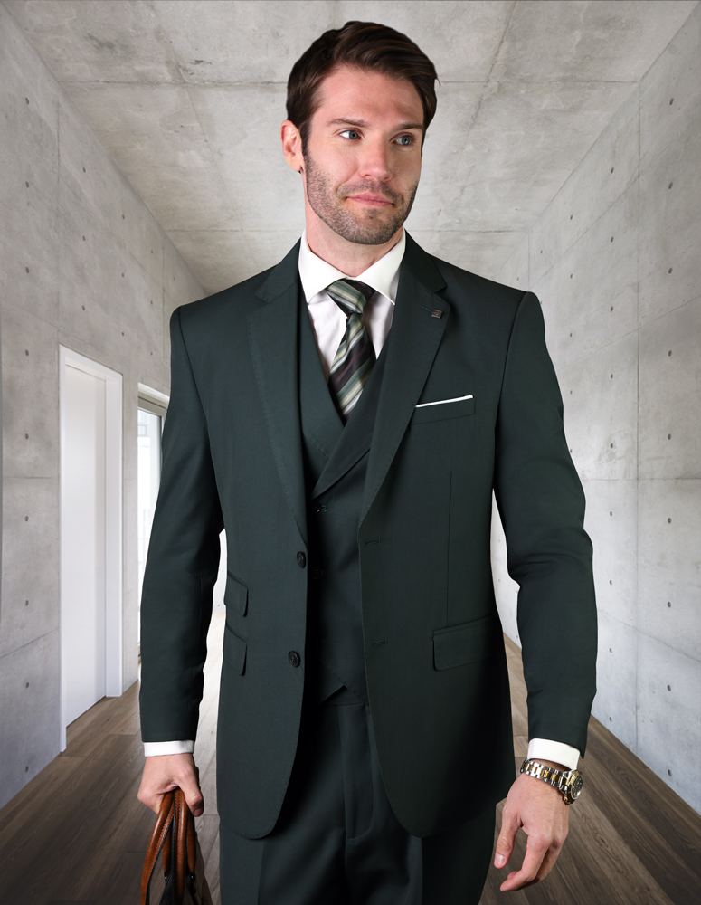 Statement Suits Mens 3 Piece Modern Fit Kelly Green Color Zargala